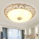 Resin Carved Round Flush Mount Fixture Countryside LED Bedroom Flush Ceiling Light in Gold, 12