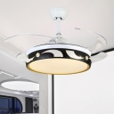 4-Blade Drum Shape Hanging Fan Lamp Contemporary Metal LED Parlour Semi Flush Light in Black and White, 42.5