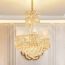 5 Lights Ceiling Chandelier Traditional 2-Layer Round Clear Crystal Pendant Lamp Fixture in Gold