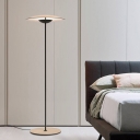 Metallic Disk Shade Floor Lighting Modernist Light Wood LED Stand Up Lamp for Bedside