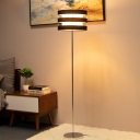 Black Cylinder Cage Standing Floor Lamp Modernism 1 Light Metal Floor Light with Fabric Shade Inside