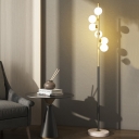 Gold and Black Ball Floor Lamp with Spiral Design Modernist 6-Bulb Opal Glass Stand Up Lamp