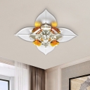 Contemporary Floral Flush Lamp Fixture Tan and Clear Crystal LED Hallway Ceiling Mounted Light