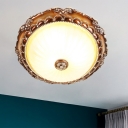 Round Resin Ceiling Mounted Light Farmhouse 2 Heads Bedroom Flushmount Lamp in Tan