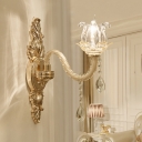 Floral Shade Corridor Wall Lighting Idea Traditional Clear Crystal Glass 1 Light Gold Wall Lamp