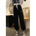 Street Girls Letter Spun Embroidered Drawstring Waist Ankle Cuffed Baggy Sweatpants