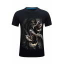 3D Casual Mens Skull Chain Printed Slim Fitted Short Sleeve Crew Neck Tee Top