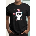Stylish Mens Cartoon Panda Printed Short Sleeve Crew Neck Slim Fit T-shirt in Black