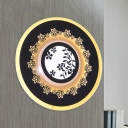 Modern Circular Acrylic Wall Light LED Mural Lighting with Decorative Feather/Flower in Black and White