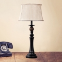 1-Bulb Candlestick Nightstand Lamp Antiqued Black Resin Night Table Light with White Fabric Shade