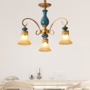 Frosted Glass Bell Shade Drop Pendant Countryside 3/5/6-Light Bedroom Ceramics Ceiling Chandelier