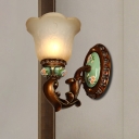 Brown Finish Single Wall Lighting Idea Traditional Cream Glass Flower Shade Up Wall Lamp