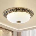 Bowl Shape Bedroom Flush Mount Lamp Vintage Cream Glass LED Brass Ceiling Light Fixture, 12