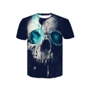 Fashionable Men's Skull 3D Printed Round Neck Short Sleeve Fitted Tee Top