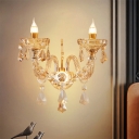 Modern Candle Style Wall Lighting Ideas 2 Heads Crystal Wall Mounted Lamp in Gold for Living Room