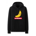 Chic Mens Letter Banana Printed Kangaroo Pocket Drawstring Cuffed Long Sleeve Regular Fit Graphic Hooded Sweatshirt