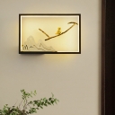 Black Misty Mountain Mural Lamp Chinese Style Metal LED Squared Wall Lighting Idea