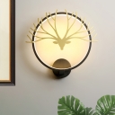Antler Bedside Wall Lamp Sconce Metal Modern LED Ring Mural Light in Black/Gold, White/Warm Light