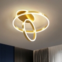 2-Ring Flush Mount Lighting Simple Metallic LED Gold Flush Lamp Fixture in White/Warm Light, 18