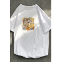 Mens Creative T-Shirt Mouse Pattern Round Neck Short Sleeve Relaxed Fit T-Shirt