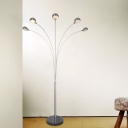 Parabola Shape Floor Lamp Contemporary Metallic 5 Heads Living Room Floor Stand Light in Silver