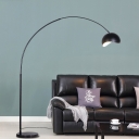 Arched Arm Metal Standing Light Minimalism 1 Bulb Black/Yellow Finish Floor Lamp with Domed Shade