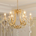 Crystal Swag Scroll Pendant Chandelier Traditional 6 Bulbs Living Room Hanging Light Kit in Gold