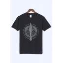 Cool Abstract Letter Printed Short Sleeve Round Neck Regular Fit Graphic T-Shirt for Men