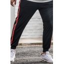 Unique Colorblock Striped Pattern Cuffed Drawstring Ankle Length Tapered Fit Black Jogger Pants for Men