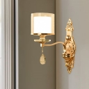 1 Head Wall Lighting with Dual Cylinder Shade Clear and White Glass Modern Indoor Wall Lamp in Gold