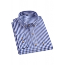 Fancy Checked Pattern Button up Pocket Long Sleeve Button-Down Collar Regular Fitted Shirt for Men