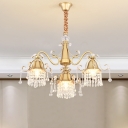 Carillon Iron Down Lighting Pendant Postmodern 3-Head Bedroom Chandelier Lamp in Gold with Crystal Fringe