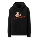 Cool Mens Cartoon Animal Letter Cow and Chicken Printed Pocket Drawstring Long Sleeve Regular Fit Graphic Hooded Sweatshirt