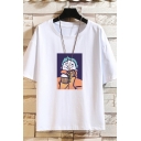 Stylish T-Shirt Cartoon Figure Print Fitted Round Neck Short Sleeve T-Shirt for Men