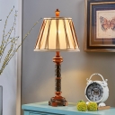 Brown 1-Head Night Table Light Countryside Fabric Berra Shade Desk Lamp for Parlour