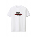 Fashionable Guys Cat Letter Graphic Short Sleeve Crew Neck Loose Fit Tee Top