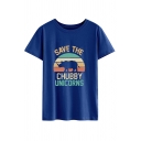 Casual Mens Letter Save The Chubby Unicorns Cartoon Graphic Short Sleeve Round Neck Loose T Shirt