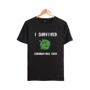 Cool Mens Letter I Survived Coronavirus 2020 Graphic Short Sleeve Crew Neck Loose T Shirt