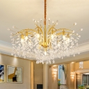 Crystal Foliage Chandelier Lighting Postmodern 9 Lights Living Room Hanging Pendant in Gold