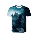 Creative Cat 3D Pattern Round Neck Short Sleeve Fitted Tee Top for Men