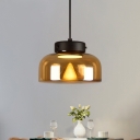 Postmodern Bowl Amber Glass Drop Pendant Single-Bulb Hanging Ceiling Light over Table