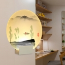 Acrylic Boat in Foggy Lake Mural Light Asian Style White LED Wall Mounted Lighting in White