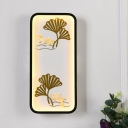 Japanese Fish and Ginkgo Leaf Wall Lamp Metallic Living Room LED Mural Light Fixture in Black