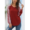 Popular Floral Printed Long Sleeve V-Neck Relaxed Fit T Shirt for Women