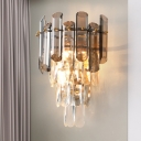 Modernism Tiered Wall Lamp Sconce Clear and Smoke Gray Crystal Bar 1-Head Bedside Wall Lighting