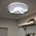 Full Moon and Branch Design Ceiling Light Minimalistic Acrylic White LED Flush Mount in Warm/White Light, 16.5