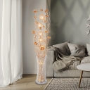 Gold Vase and Lotus Floor Standing Light Art Deco Metallic Wire LED Parlour Floor Lamp, White/Warm Light