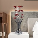 Aluminum Wire Floret and Vase Table Lamp Art Deco Living Room LED Nightstand Light in Red and Black, White/Warm Light