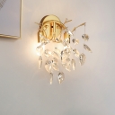 Draping Crystal Leaf Wall Sconce Post-Modern 2 Lights Living Room Wall Mounted Lamp in Gold