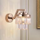 Gold 2-Layer Wall Lighting Idea Modernism 1-Bulb Crystal Block Indoor Wall Mount Lamp